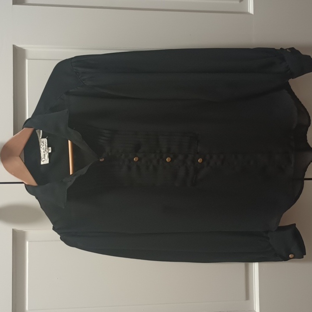 Oscar de la Renta Black Blouse with Gold Buttons